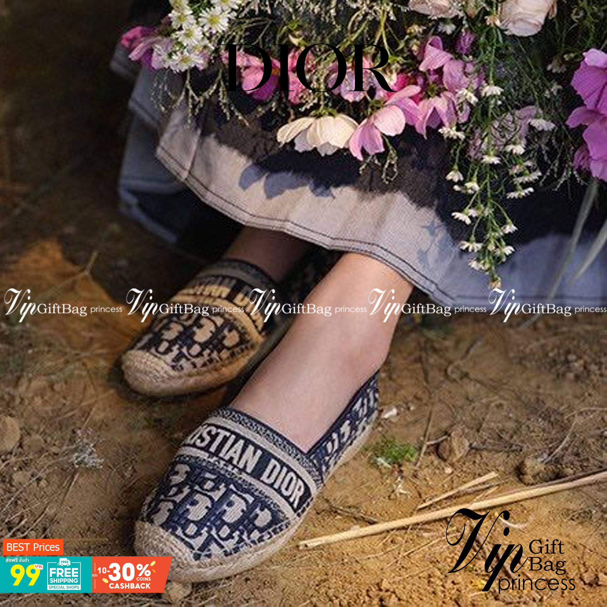 DIOR GRANVILLE ESPADRILLE SS21 Oblique Embroidered Cotton รองเท้าที่เป็นเอกลักษณ์ ที่สุดแห่งความหรูหราที่ใช้งานได้ทุกวัน ตัดเย็บจากผ้าฝ้ายปักลาย ประดับด้วยรายละเอียดสวยงาม งานเกรดออริจินอล 1:1 เหมือนที่สุด มีเลข Code ภาพสินค้าถ่ายจากงานขายจริง ไม่โป๊ะแตกแ