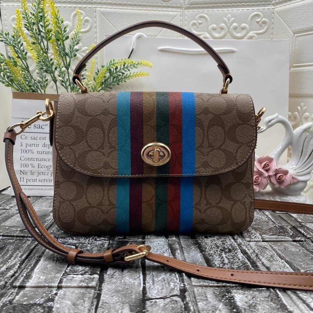 COACH MARLIE TOP HANDLE SATCHEL IN SIGNATURE CANVAS WITH STRIPE (COACH C5644)
