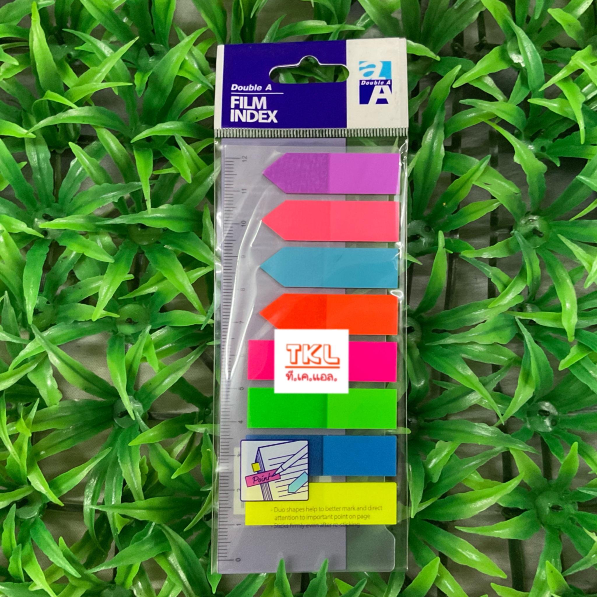 กระดาษโน๊ตกาวในตัว Double A INDEX FILM 42x12 มม. หรือ 45x12 มม. 200 แผ่น คละสี