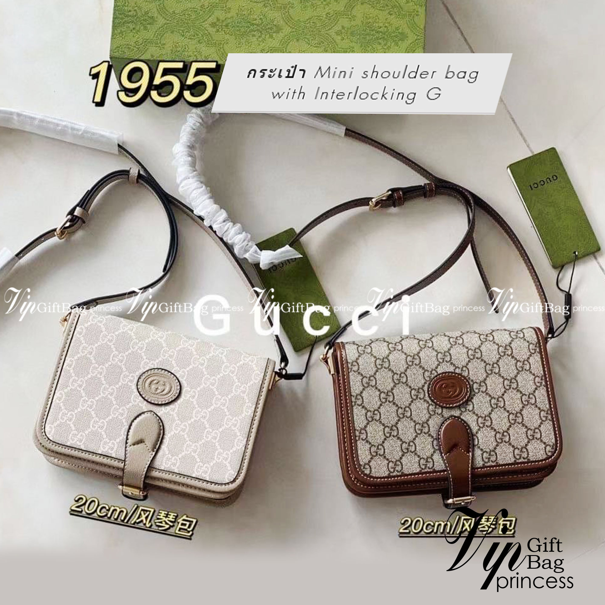 ออริจินอล Gucci Mini shoulder bag with Interlocking G กระเป๋าสะพาย อีกหนึ่งในสัญลักษณ์ที่สำคัญของแบรนด์ Interlocking G แคนวาสโมโนแกรมสวยงาม