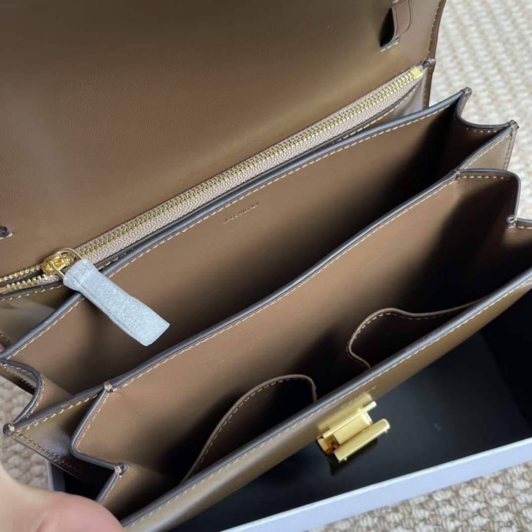 CELINE Medium Classic bag in box calfskin เกรดออริจินอล กระเป๋าสะพายแบรนด์เนมซีลีนหนังแท้ อะไหล่ทองหรู งานหนังเรียบ สวยหรู ด้านในเปิดด้วยบีบอะไหล่ทอง