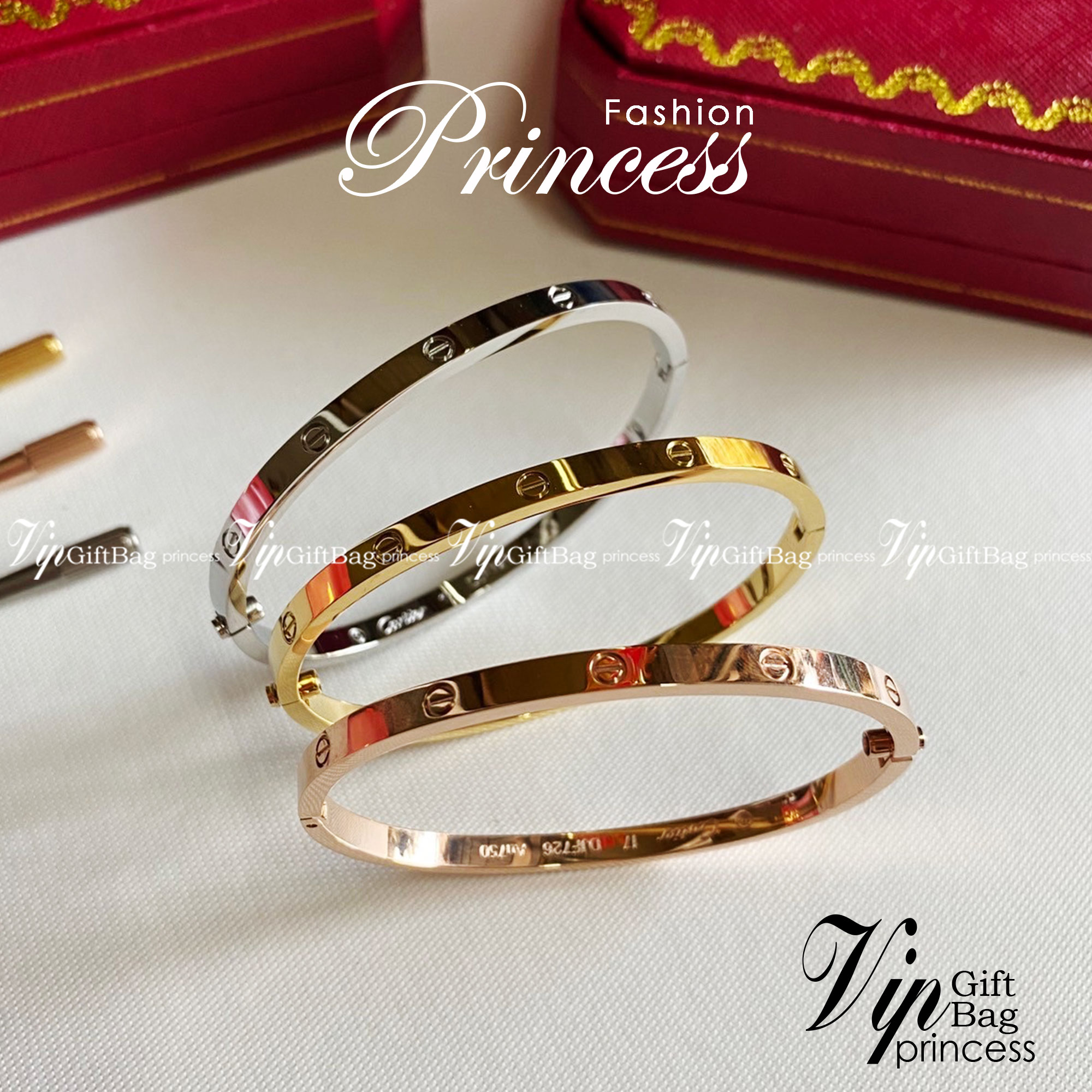 Cartier Love Bracelet กำไลคาเทียร์ รุ่นไม่มีเพชร ภาพถ่ายจากงานจริง พร้อมกล่อง วัสดุโลหะเคลือบขึ้นเงาตามรูป ใช้งานต่างประเทศได้