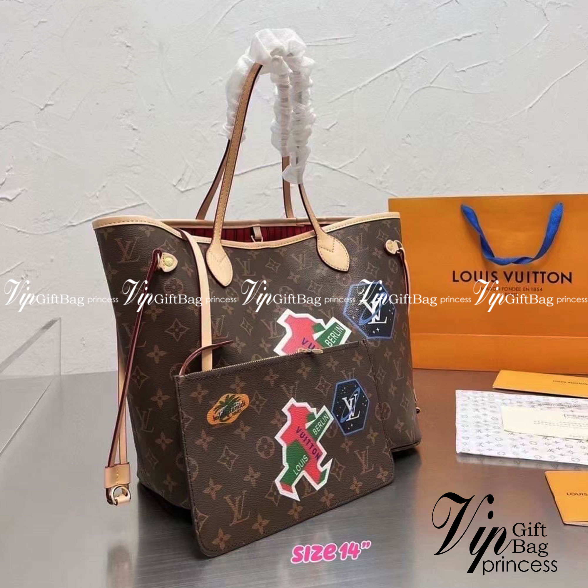 LV Neverfull Monogram Bag / LV Shopping Bag 14" กระเป๋าสะพายใบใหญ่จุใจ หนังลายโมโนแกรม ทรง tote มาใหม่ มาพร้อมกระเป๋าใบเล็ก งานปั้มแบรนด์ทุกจุด สกรีนลายชัดเจน สีสวย ภาพถ่ายจากงานขายจริง ใช้งานต่างประเทศได้