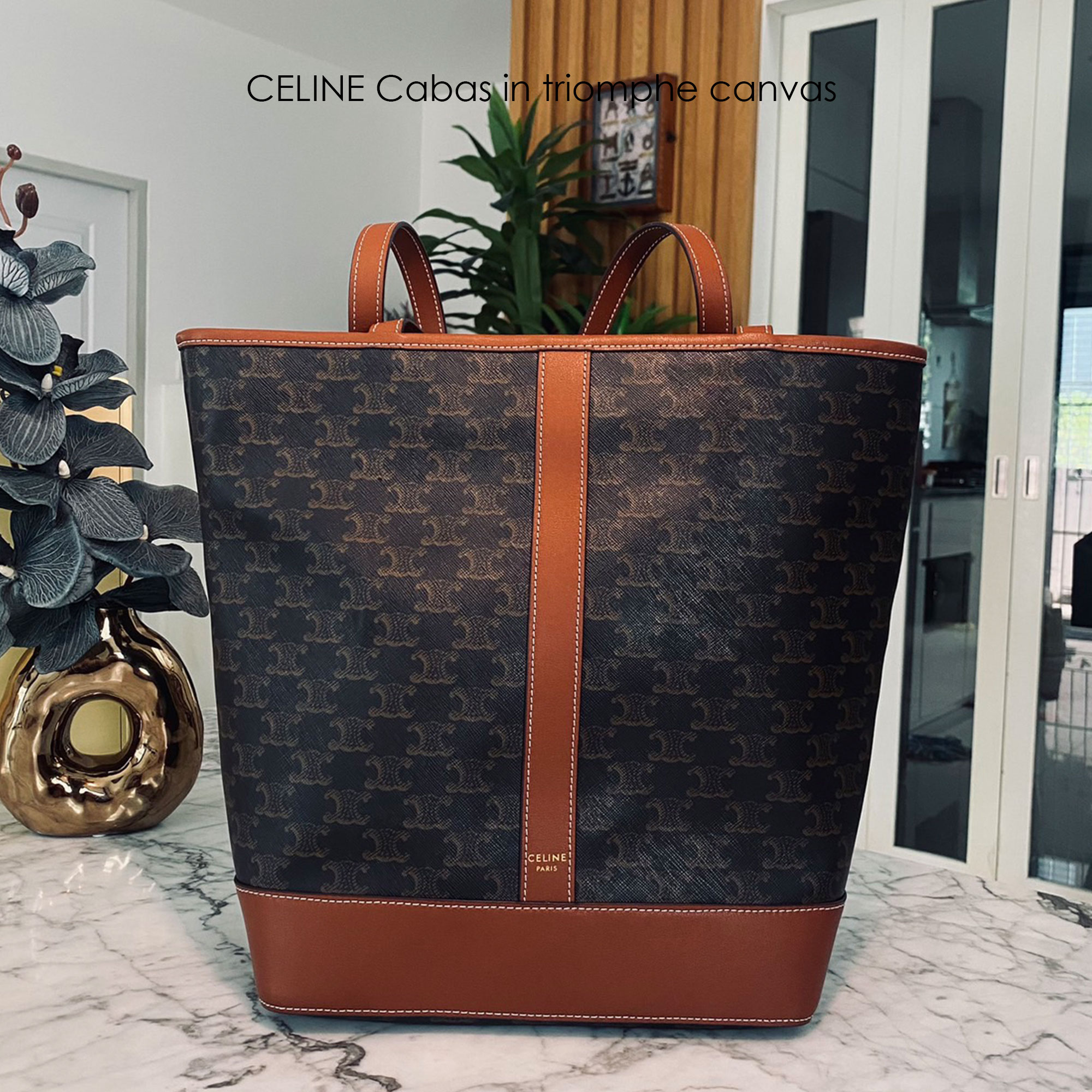 CELINE Cabas in triomphe canvas tote Bag กระเป๋าสะพายทรงโท้ทใบใหญ่ รุ่นยอดนิยม แคนวาสแท้ปั้มลายคมชัด งานสวยหรูคลาสสิคไม่มีเอ้าท์