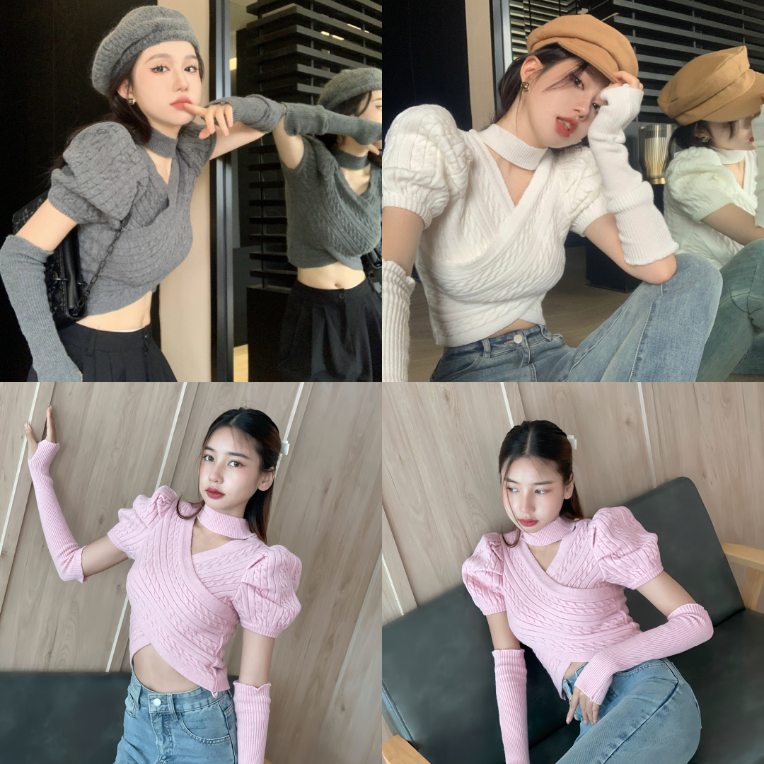 พร้อมส่ง 🐆 Mine shirt เสื้อคอเต่าผ้าไหมพรมแต่งปลอกแขน (IN38395)