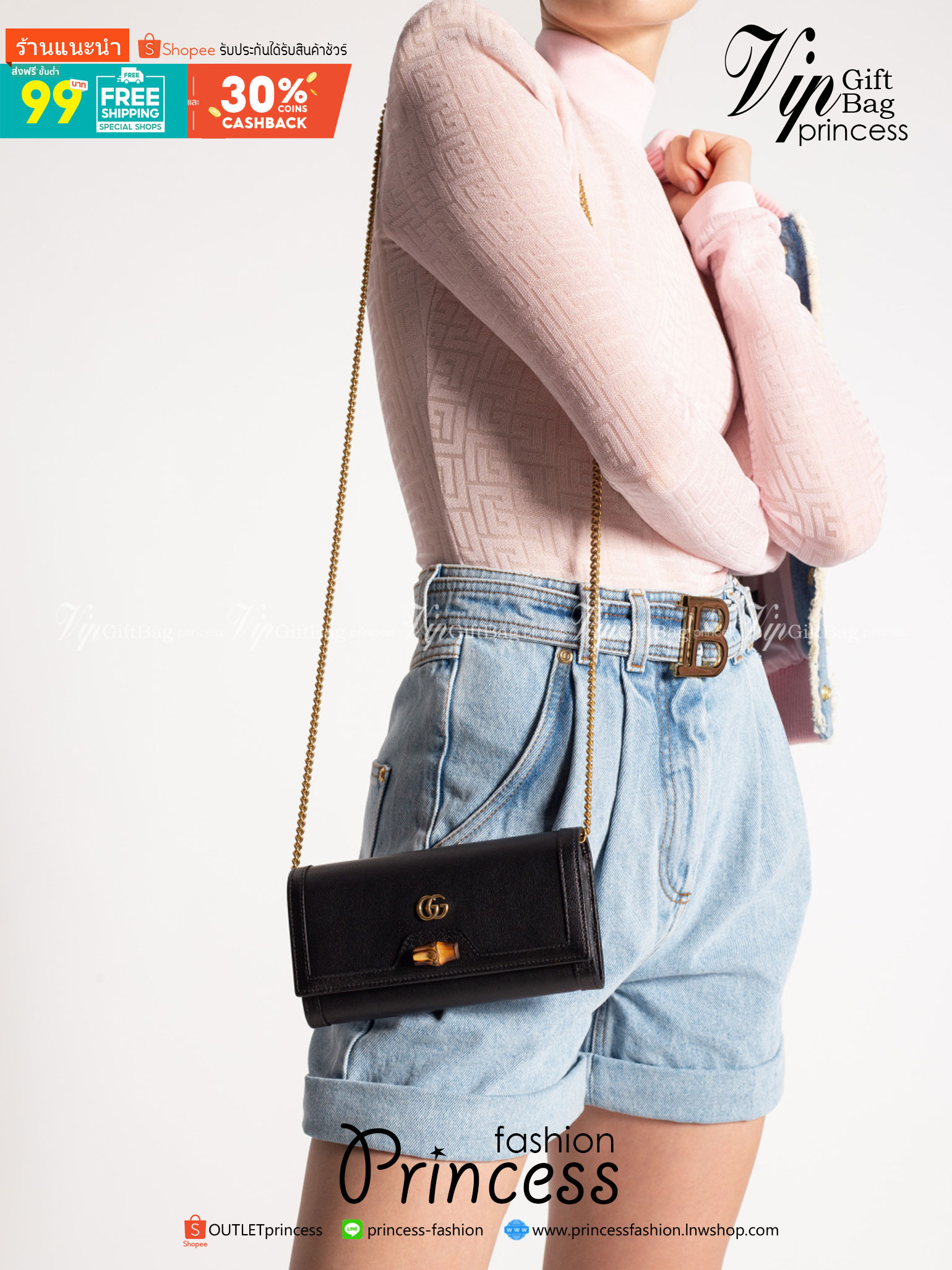 Gucci Diana chain wallet with bamboo / Gucci wallet Double G เกรดออริจินอล กระเป๋าสตางค์กุชชี่พร้อมสายโซ่ ภาพถ่ายจากงานขายจริง ใช้งานต่างประเทศได้