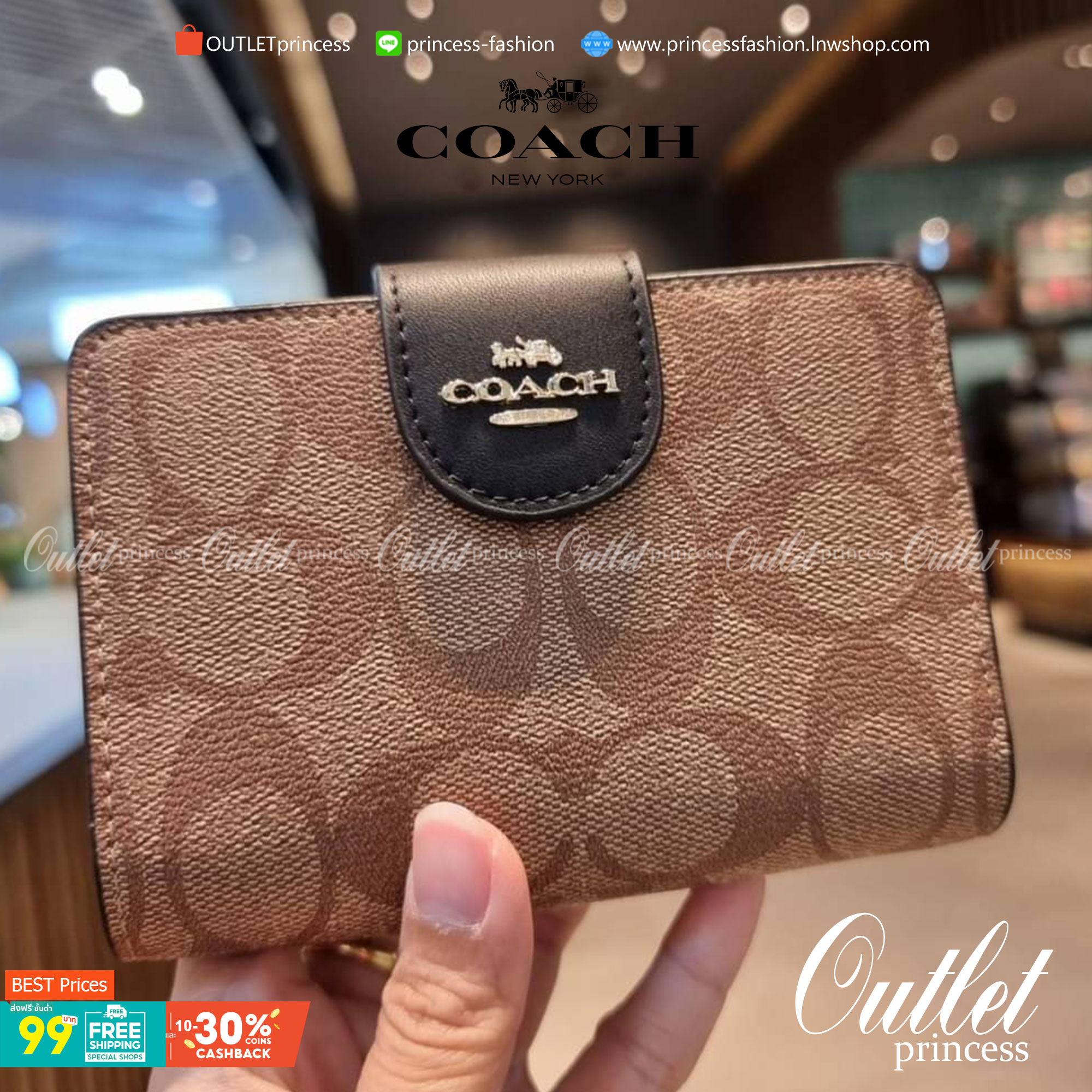 COACH C0082 MEDIUM CORNER ZIP WALLET IN SIGNATURE CANVAS ดีไซน์ใหม่ล่าสุด!! กระเป๋าสตางค์ใบกลาง 👛 ขนาดกำลังเหมาะมือ วัสดุหนังแคนวาสเคลือบลาย ดูแลรักษาง่าย มีช่องใส่บัตรและธนบัตรครบ และช่องซิปแยกไว้ใส่เหรียญ ครบเซ็ทแบบนี้เหมาะส่งต่อเป็นของขวัญที่สุ