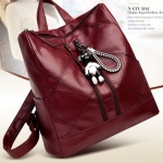 กระเป๋าเป้ กระเป๋าสะพายหลัง กระเป๋าหนัง ลายตาราง ซิปคู่ กระเป๋าเป้ วัยรุ่น แฟชั่นหนัง แบบสวย แฟชั่นดีไซน์ พร้อม ตัวห้อย 604993