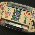 ชุดตัวปั๊ม floral wooden stamp set ตัวด้ามไม้พร้อม หมึก twin color