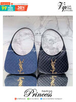 YSL Icare Maxi Shopping Bag In Quilted Lambskin 15" / YSL Icare Maxi Denim กระเป๋าสะพายใบใหญ่ มาพร้อมใบเล็ก หนังบุเย็บลายตาข่าย (Quilted Bag) ดีไซน์โฉบเฉี่ยวกว่าหลายระดับด้วยการประดับฮาร์ดแวร์ทองเหลืองในตัวอักษร Y.S.L สะดุดตา มอบสไตล์เรียบง่ายแต่คลาส