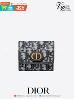 DIOR 30 Montaigne Lotus Wallet Blue Dior Oblique Jacquard กระเป๋าสตางค์แบรนด์หรู พร้อมส่งที่ไทย ภาพสินค้าถ่ายจากงานขายจริง ใช้งานต่างประเทศได้