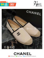 Chanel รองเท้าคัชชู ผ้าแคนวาส เรียบ สวย หรู ปักโลโก้แบรนด์ด้านข้าง หน้ากว้าง ใส่สบาย น้ำหนักเบา แมทส์ชุดง่าย