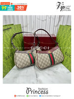10" ORI หนังแท้ | Gucci Ophidia small shoulder bag GG Monogram Double G / Gucci Hobo Bag กระเป๋าสะพายทรงโฮโบขนาดเล็ก