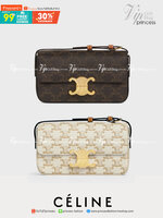 CELINE TRIOMPHE SHOULDER BAG VIP ดีไซน์ยอดนิยมสไตล์สาว LISA ทรงเหลี่ยมหนังSaffianoสวยหรูอยู่ทรง