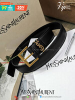 พรีเมี่ยมกิ๊ฟแท้ 100% 】YSL YVES SAINT LAURENT 3D LOGO Leather Belt VIP Gift With Purchase (GWP) เข็มขัดหนังแท้ดีไซน์สวยสุดคลาสสิคพรีเมี่ยมกิ๊ฟ Limited Edition จาก YSL YVES SAINT LAURENT DutyFree โดดเด่นที่หัวเข็มขัด3Dโลโก้แบรนด์สีทองสายเข็มขัดหนังแท้