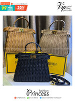 พร้อมส่ง 3 สี FENDI Peekaboo ISeeU Medium interlace leather bag กระเป๋าสะพายดีไซส์สาน ใช้ได้ 2 ด้าน 🧡 เกรดออริจินอล 1:1 สลับแท้