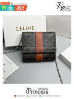 ORI หนังแท้ | CELINE SMALL TRIFOLD WALLET ON CHAIN / CELINE Wallet กระเป๋าสตางค์ใบสั้น 3 พับ พร้อมสายสะพายโซ่ กระเป๋าสตางค์ซีลีน