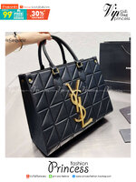 YSL Shopping Bag / YSL TOTE BAG กระเป๋าถือทรงช็อปปิ้งงานสวยอยู่ทรง หนังลายตารางหน้าโลโก้โดดเด่นอะไหล่สีทองสวยหรู