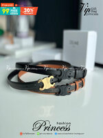 หนังแท้ CELINE BELT LOGO 18MM / Celine Triomphe Belt in Natural Calfskin เกรดใช้งานสลับของจริง ออริจินอลหนังแท้ หัวเข็มขัดโลโก้แบรนด์แบบ 3D Vintage สีทอง/สีดำ ปั้มโลโก้คมชัดคล้ายของจริง สายปรับระดับได้ในดีไซน์เรียบหรูเข้ากับทุกลุ๊คใช้ได้ทั้งชายหญิง