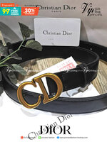 Christian Dior Belt Embossed "CD" 3D Logo VIP Gift With Purchase (GWP) เข็มขัดหนังแท้พรีเมี่ยมกิ๊ฟ Limited จาก Christian Dior Perfume Dutyfree ดีไซน์สุดคลาสสิคสไตล์ Vintage วัสดุ 3D Gold metal สายหนังสีดำปรับระดับได้ เข้าได้กับทุกลุ๊คสไตล์การเเต