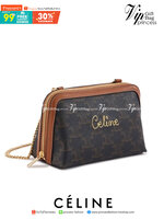 หนังแท้ CELINE TRIOMPHE Triumphal Arch Canvas Shoulder Messenger Chain Bag / CELINE CLUTCH WITH CHAIN กระเป๋าคลัทช์ดีไซน์เรียบหรูออกแบบมาได้อย่างลงตัว พร้อมสายสะพายโซ่ทองสุดหรู ด้วยรูปทรงที่สวยงามและทันสมัย สามารถใส่กระเป๋าสตางค์ใบสั้นหรือเครื่องสำอางค์ได