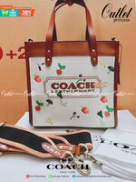 COACH FIELD TOTE 22 WITH GARDEN EMBROIDERY COACH BADGE