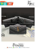 ORI หนังแท้ | YSL CASSANDRE MATELASSE large flap wallet / YSL Long Wallet กระเป๋าสตางค์ใบยาวแบบมีฝาปิดกระดุมแป๊ก