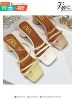 ZARA Shoes รองเท้างานสวม คาดนิ้วโป้ง วัสดุหนัง PU น้ำหนักเบา ส้นทรงกระบอกทรงกลม สวยเก๋ แมทส์ชุดง่าย สวย เลิศ ราคาสบายกระเป๋ามากจร้า