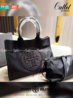 TORY BURCH ELLA TOTE BAG *BUY1GET1 สวยคุ้มในราคาสบายกระเป๋า‼️ กระเป๋าทรง SHOPPING วัสดุ NYLON ทั้งใบตัดด้วยหนัง SAFFIANO ดำ ตกแต่งด้วยหมุดรอบโลโก้แบรนด์ ด้านในบุผ้าปั้มแบรนด์ เปิดปิดด้วยกระดุมแม่เหล็ก ช่องกว้างหลักหนึ่งช่องและช่องซิปอีกช่อง พร้อมช่องใส่ขอ