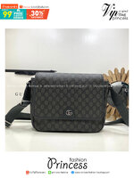 ORI หนังแท้ | GUCCI Ophidia medium messenger bag Gray กระเป๋าสะพายทรงแมสเซ็นเจอร์ Canvas GG Supreme เนื้อผ้าที่เหมาะสำหรับไลน์แอคเซสเซอรี่สำหรับผู้ชาย