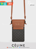VIP 】พร้อมส่งที่ไทย!! CELINE Phone Pouch With Flap In Triomphe Canvas And Lambskin