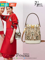 TORY BURCH MINI T MONOGRAM EMBROIDERED RABBIT BUCKET BAG WITH LEATHER SMALL WALLET ((143230)) 🎁 เปิดตัวรุ่นใหม่ได้น่ารักและสวยงามมากๆ พร้อมส่งที่ไทยก่อนใคร