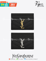 VIP 】หนังแท้ YSL SAINT LAURENT MONOGRAM CARD CASE IN GRAIN DE POUDRE EMBOSSED LEATHER (อะไหล่เงิน/อะไหล่ทอง) YSL CARD HOLDER
