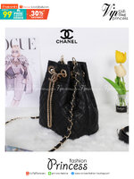 CHANEL Crossbody Bag With Chain / Chanel Bucket Bag กระเป๋าถือหรือสะพาย หนังคาเวียร์ลายตาราง ใช้ได้หลายสไตล์