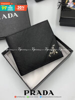 VIP หนังแท้ 】PRADA Saffiano Bifold Wallet logo plaque bi-fold men wallet