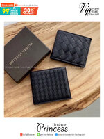 ORI หนังแท้ | Bottega Veneta® Men's Intrecciato Piccolo Bi-Fold Wallet / Bottega Wallet กระเป๋าสตางค์ใบสั้น กระเป๋าสตางค์สานผู้ชาย