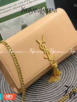 VIP 】หนังแท้ YSL Saint Laurent Monogram Kate Leather Shoulder Bag พร้อมส่งที่ไทย!! สีครีม รุ่นหนังเรียบ อะไหล่ทอง