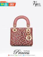 Micro Lady Dior Bag Dark Pink Metallic Canvas Embroidered with Multicolor Crystals เกรดใช้งานสลับใบจริงได้ เทพออริจินอล เป็นรุ่นสั่งทำพิเศษ ภาพสินค้าถ่ายจากงานขายจริงใช้งานต่างประเทศได้