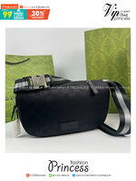 ORI หนังแท้ | GUCCI Nylon Belt bag Black กระเป๋าคาดอก คาดเอว ดีไซน์วินเทจ โทนสีดำสุดคลาสสิก