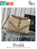 YSL Medium College Denim Shoulder Bag เกรดเทพออริจินอล 1:1 ใช้งานต่างประเทศได้ กระเป๋าสะพายทรงสุดฮอต ดีไซน์เรียบหรู โดดเด่นด้วยผ้าเดนิมสีเบจอย่างดีเต็มใบ