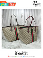 ORI หนังแท้ | Gucci Ophidia medium tote bag GG Monogram Double G / Gucci Tote Bag กระเป๋าสะพายทรงโท้ทใบใหญ่ ภายในโล่งกว้างจุของได้เยอะ