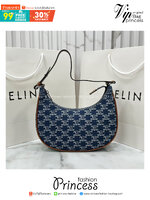 CELINE Ava Bag in DENIM WITH TRIOMPHE ALL-OVER กระเป๋าเอวาสะพายไหล่งานเดนิม เกรดออริ 1:1 ใช้งานต่างประเทศได้