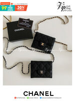 หนังแท้ Chanel wallet on chain / CHANEL BLACK CAVIAR BAG พร้อมส่งที่ไทย รุ่นยอดนิยมไอเท็มฮิตวัสดุหนังแท้คาเวียร์สวยคลาสสิคเปิดปิดด้วยฝาปิดกระดุมด้านหน้ามีโลโก้แบรนด์อะไหล่ทองสวยหรูดูดีมาพร้อมสายโซ่อะไหล่เงินและทองร้อยหนังจะสะพายไหล่ หรือ Crossbody ก็ดูดี 