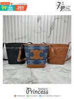 CELINE Bucket Cuir Triomphe Bag กระเป๋าสะพายทรงถัง ใช้งานง่ายที่สุด สายสะพายในตัว ปรับใช้ได้เลย หนังเรียบหรู 🧡 เกรดท็อปไฮเอน ใช้งานต่างประเทศได้