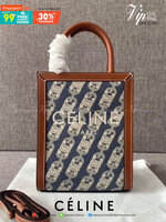 พรีเมี่ยมกิ๊ฟแท้ 100% 】พร้อมส่งที่ไทย!! ที่นี่ที่เดียว CELINE MINI VERTICAL CABAS IN MALLON TRIOMPHE JACQUARD AND CALFSKIN TOTE BAG งานหนังแท้