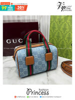 ORI หนังแท้ | Gucci Mini GG handbag denim กระเป๋าสะพายทรงหมอนไซส์มินิ คอลใหม่ดีไซน์เดนิมสวยมาก ตีความรูปทรงกระเป๋าบอสตันโฉมใหม่