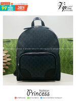 ORI หนังแท้ | Black Gucci GG Emblem medium backpack กระเป๋าสะพายหลัง กระเป๋าเป้ ดีไซน์เรียบง่าย รูปทรงใช้งานง่าน ภายในโล่งกว้าง จุของได้เยอะ