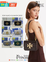6 สี Tory Burch Croc Eleanor Small Bag / TORY BURCH ELEANOR CROC EMBOSSED LEATHER กระเป๋าสะพายหนังพิมพ์ลายจระเข้ ดีไซน์หรูหรา โด่นเด่นด้วยโลโก้แบรนด์อะไหล่ด้านหน้า และสายสะพายโลหะสีทอง