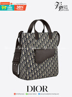 หนังแท้ SADDLE TOTE BAG WITH SHOULDER STRAP Beige and Black Dior Oblique Jacquard พร้อมส่งที่ไทย เกรดออริจินอลหนังแท้และผ้าแจ็คการ์ดอย่างดีทั้งใบ ภาพสินค้าถ่ายจากงานขายจริง ใช้งานต่างประเทศได้