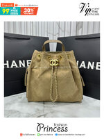 ORI หนังแท้ | Chanel 25 Medium Backpack Suede Beige กระเป๋าสะพายหลัง ดีไซน์ใหม่ล่าสุด สวยเรียบหรูดูแพง